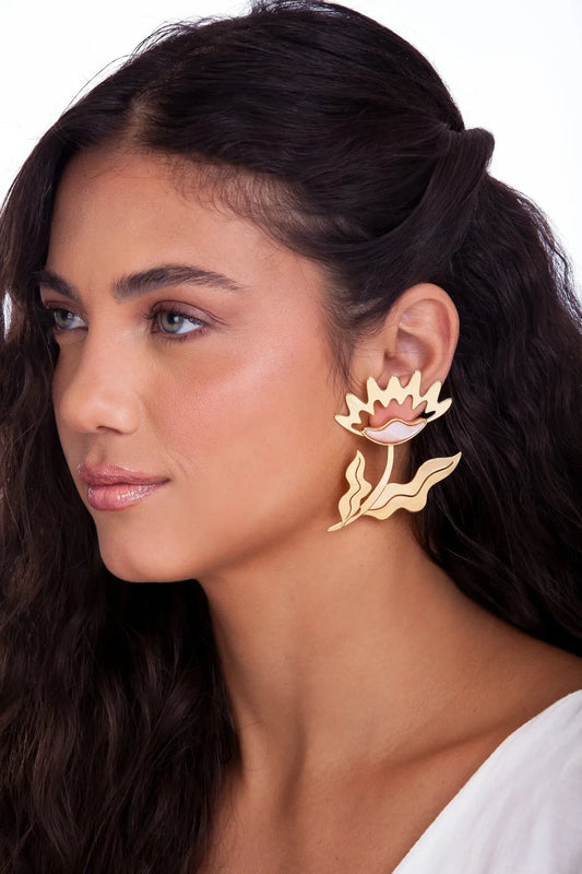 MD2180 - FLOR DENTE DE LEAO EARRING - AMAGO - COLLAB ALEHA - Drusy Shop