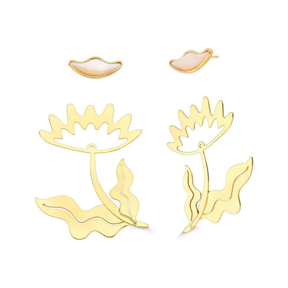 MD2180 - FLOR DENTE DE LEAO EARRING - AMAGO - COLLAB ALEHA - Drusy Shop